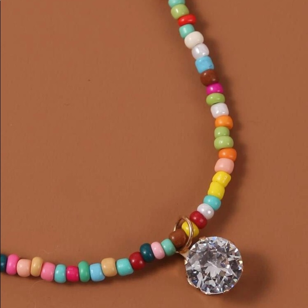 - 🌈 Rainbow Glass Bead Rhinestone Necklace 🌈 - Picture 3 of 3